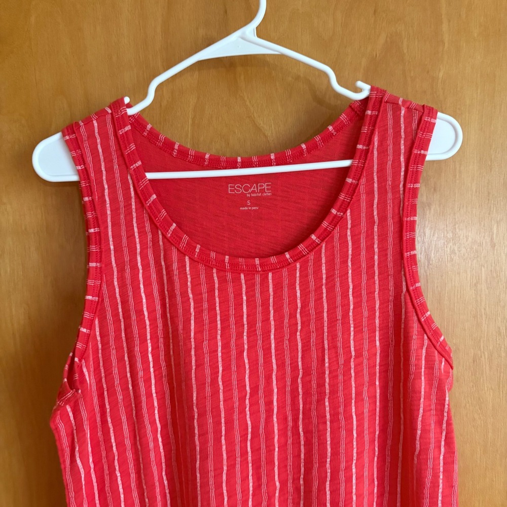 Habitat Escape Tank Dress Womens Small Red White Striped Cotton Slub 82517 - Picture 2 of 7